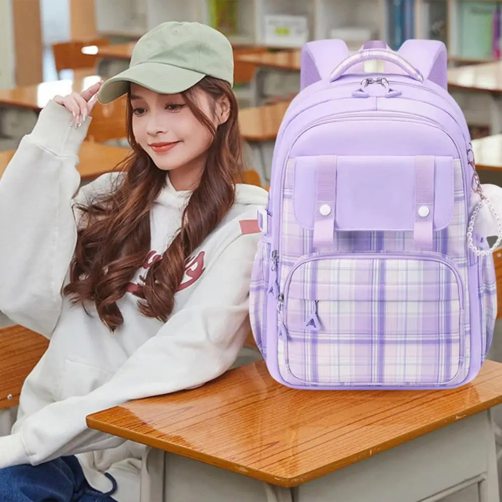 Ship from US Oxford Fabric Backpack Sweet Color Student with Plush Doll Pendant Capacity Multi Compartments School Bag for Pupils 250304FBB
