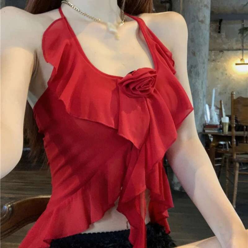Camis Halterneck Women Ruffles Design Unique Sexy Spicy Girls High Street Popular Ins Korean Fashion Solid Attractive Top
