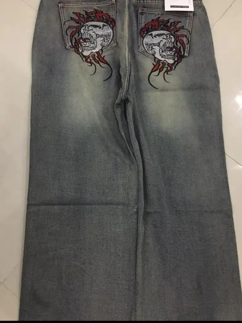 2025 Explosions Skull Embroidered Jeans Y2K Street Hiphop Men and Women with The Same Trend Couples Casual Loose Pants 250227