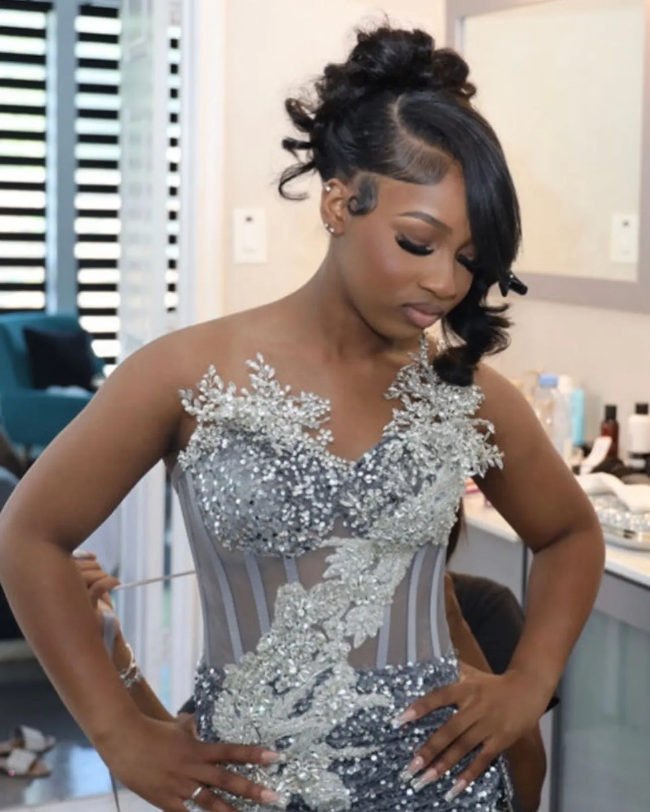 Aso Ebi Silver Mermaid Prom Dresses 2025 One Shoulder Crystals Sequined corset Evening Formal Party Second Birthday Engagement Gowns Plus Size Dress