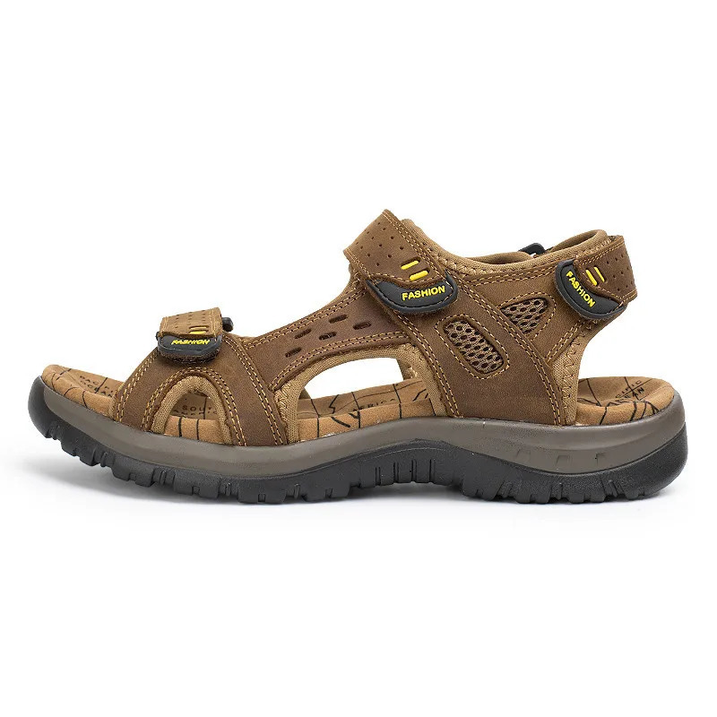 Summer Genuine Leather Men Sandals Fashion Breathable Casual Shoes Men Soft Bottom Large Size Outdoor Beach Sandals 250303