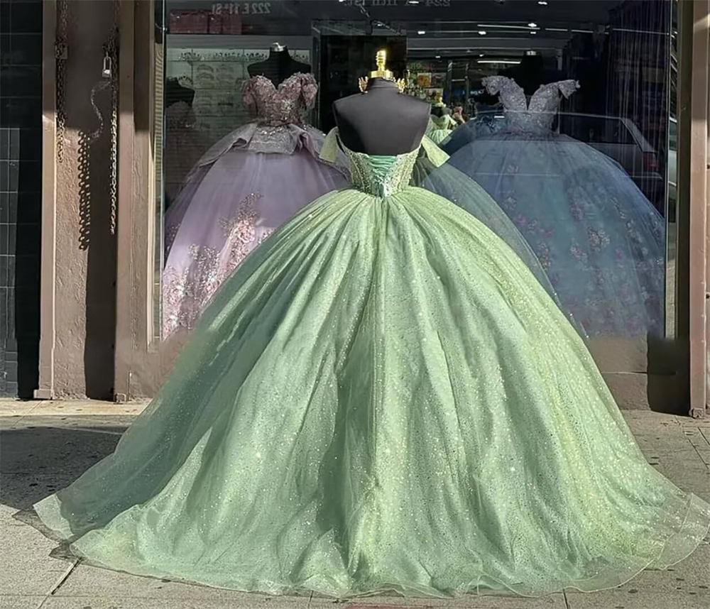 Ball Gown Quinceanera Dresses Sequins Beading Off the Shoulder V-Neck Lace-up Plus Size Sweet 15 16 Princess Birthday Party Gowns Vestidos De 15 Anos 