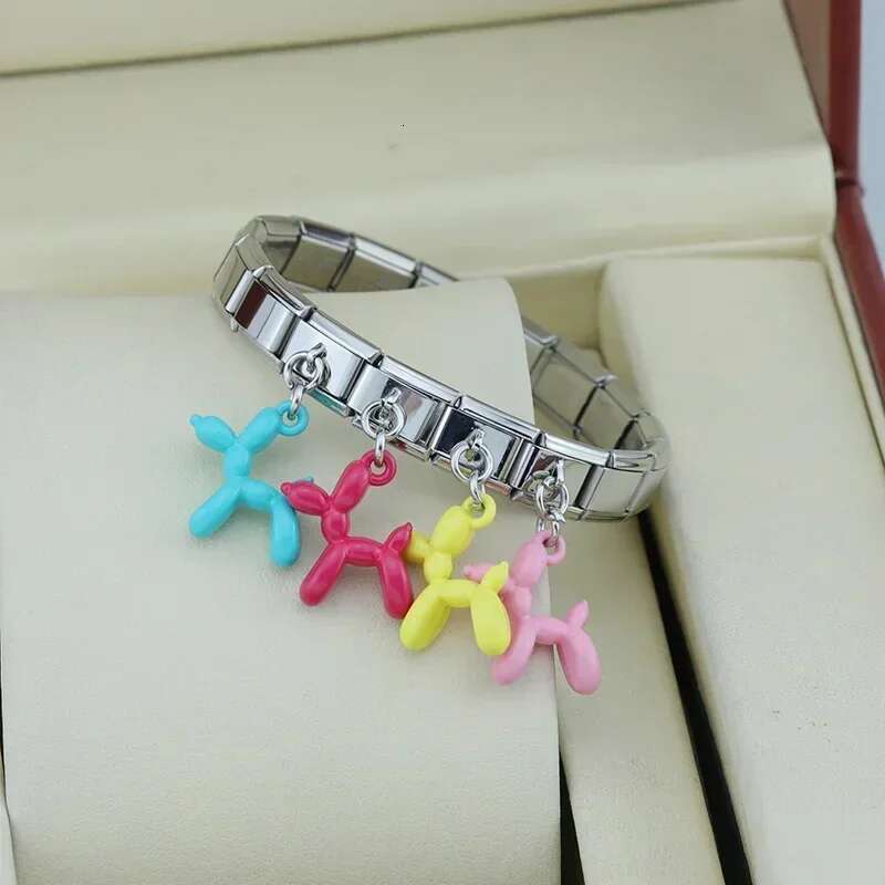 New Fashion Sweet Colour Balloon Dog Charm ks Fit 9mm Stainless Steel Bracelet Making DIY Jewelry DJ594