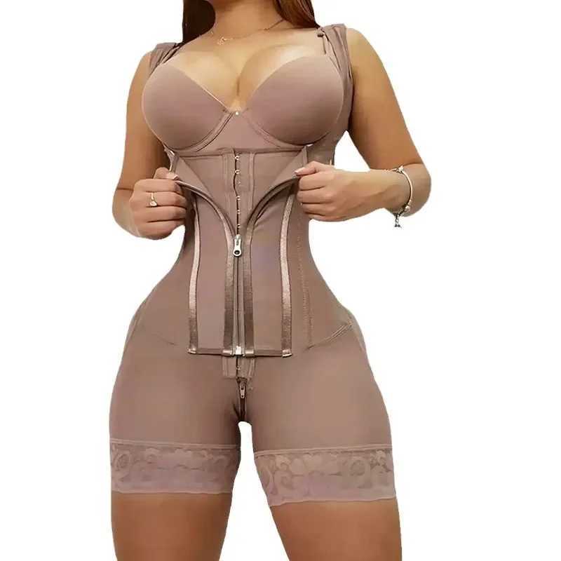 Body Shaper Shapewear Women Bodysuit Colombian Fajas 9-bone High Compression Girdle Double Tummy ControlOpen Crotch with ZipperXJ250304