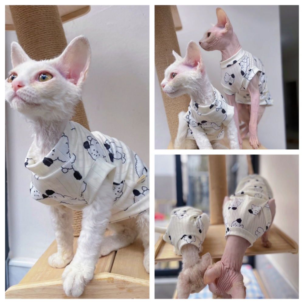 Breathable Cool Fabric T-shirt for Sphynx Cat Cartoon Summer Vest For Kittens Spring Sweet Pink Soft Loungewear for Devon Rex