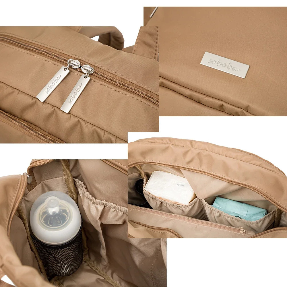 Soboba Diaper Bags for Mother Waterproof Large Capacity Solid Polyester Diaper Backpacks Travel Bag for born Baby 250304