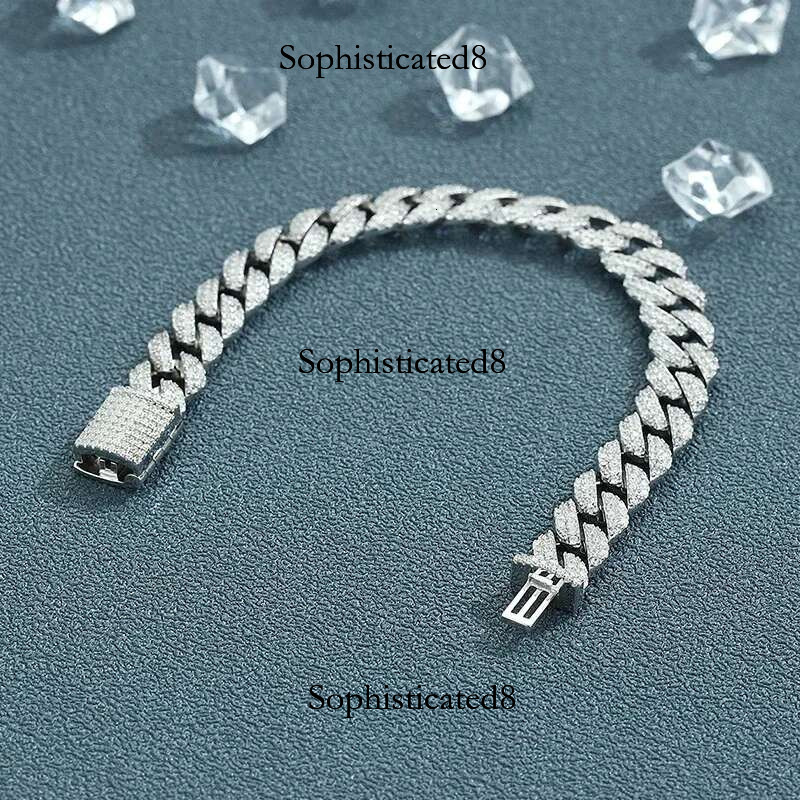 FEOBUR 8mm Full Moissanite Cuban k Bracelet for Man Women Sterg Sier Hip Hop Tennis Bracelets Party Jewelry GRA