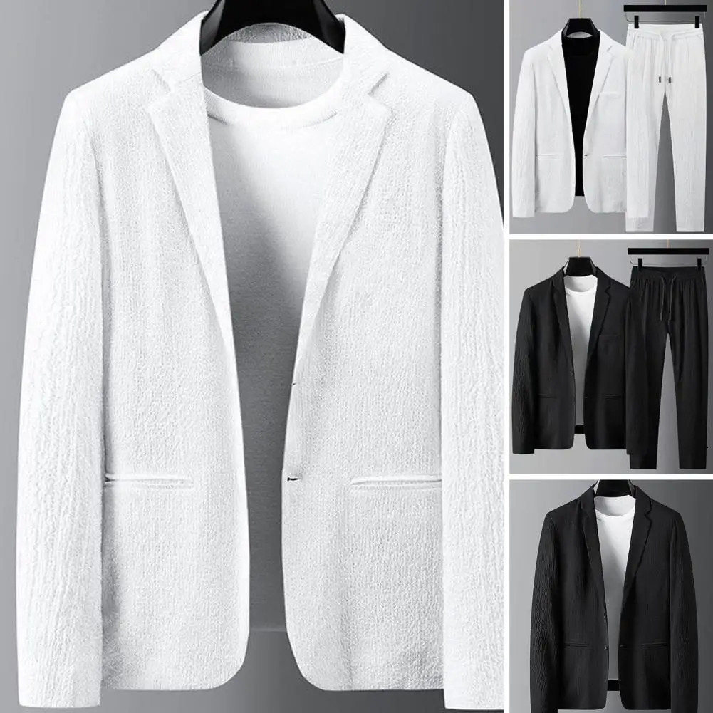 Men Two-piece Suit Striped Pleated Men Blazer Pants Set Pleated Drawstring Loose Lapel Pockets Thin Formal Business Men Set 250303