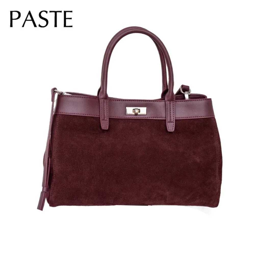 New Wine Red Chamois Tote Large Real Suede Cow Leather Women Hand Bag High-end Female Shoulder Bag Commuter Travel Shoulder Bag Z250303