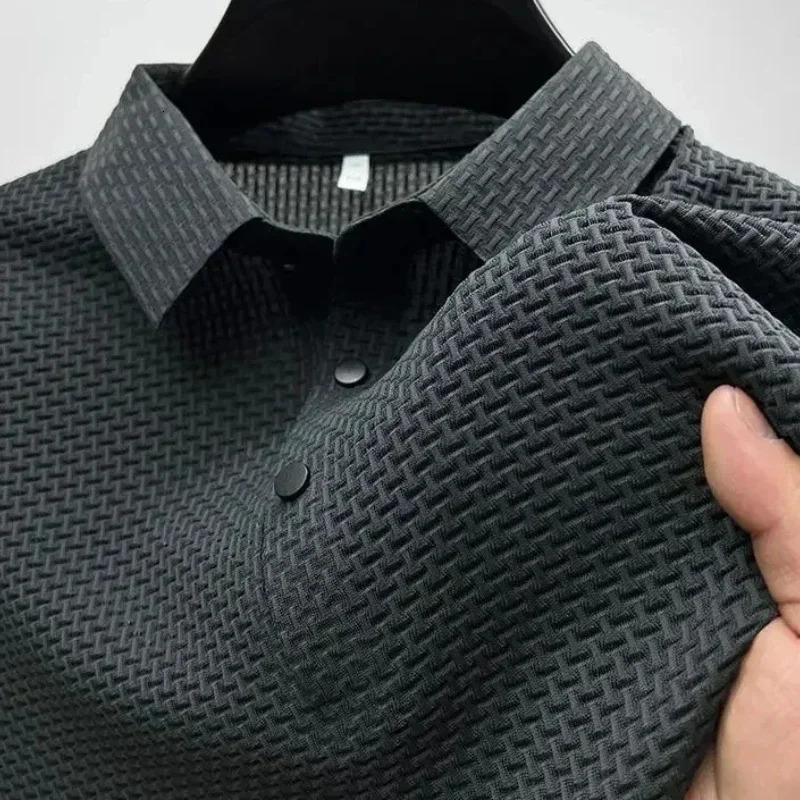Clothes Summer Mens Short Sleeve T-shirt Ice Silk Cool and Breathable POLO Shirt Business Casual Sweat-absorbing Top 250304