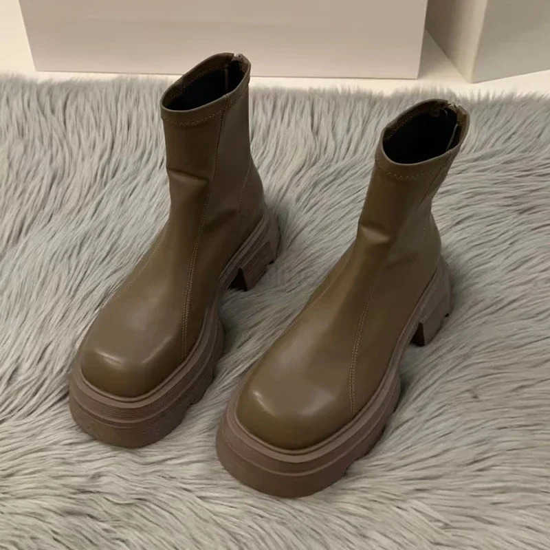 Ankle Mid H Boots Winter New Fion Platform Wen Zipper Shoes Goth Casual Motorcycle Boots Wen Thick Shoes Z250304