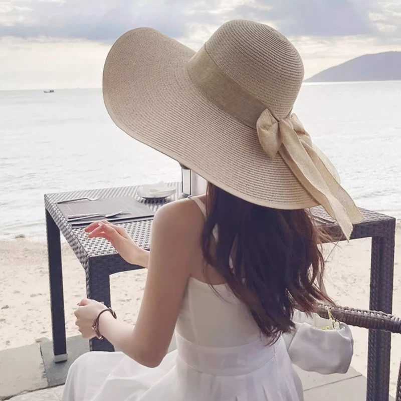 Summer Womens Sun Hat Extra Wide Brim Foldable Polyester Woven Craft Perfect for Sun Protection at the BeachXJ250304