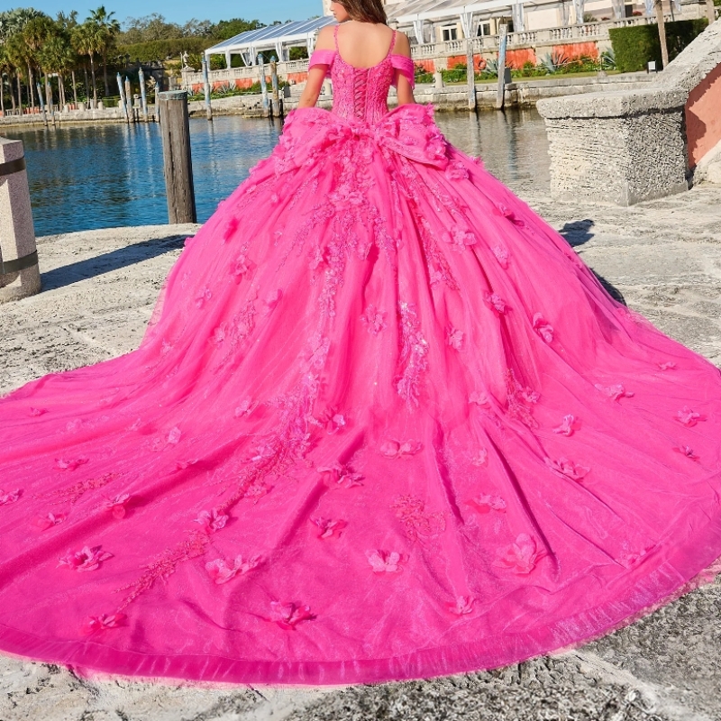 Rose Red Shiny Quinceanera Dresses Ball Gown Off The Shoulder Applique Lace Flower Beading Bow Tull Party Birthday Sweet 16 Vestidos De 15 Anos