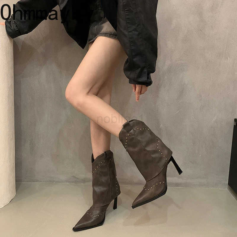Vintage Wen Wern Cowgirl Boots Fion Slip On Shoes Autumn Winter High Heel Wens Knight Short Booties Z250304