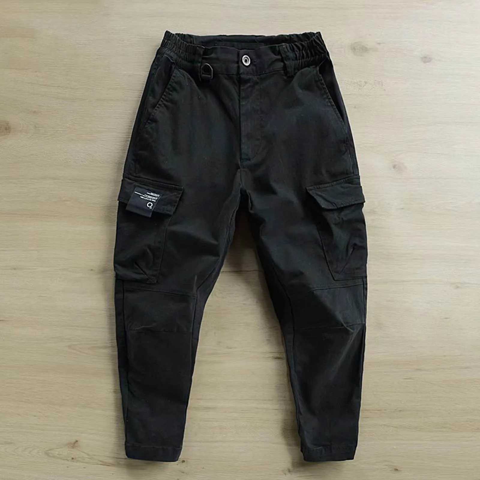 Mens Fashion Casual Loose Hip Hop Nine Point Casual Pants Tie Foot Pants Multi Pocket Denim Jogger Pants Men Baggy Harem JeanXJ250303