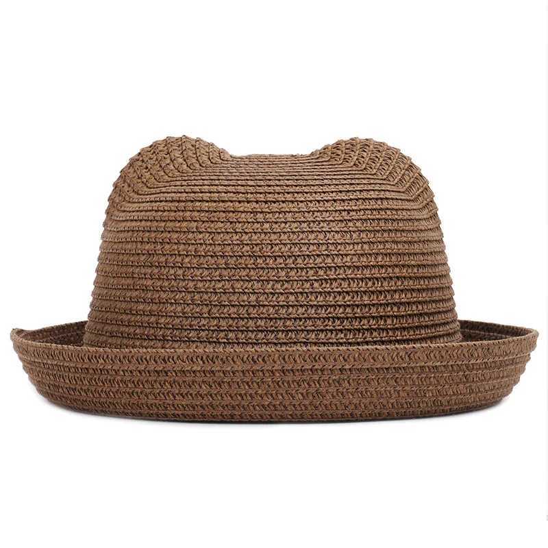 Two Design Children Str Per Sun Hat Cute Ears 2-5 Years Boys Girls Summer Plain Beach Hat Brown Khaki Ivory Orange YellowXJ250304