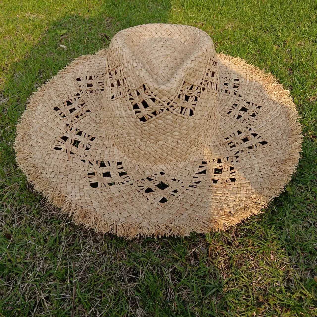 Raffia str hat womens bohemian str hat womens vacation sun hat beach summer vacation jazz hat Panama sun hatXJ250304