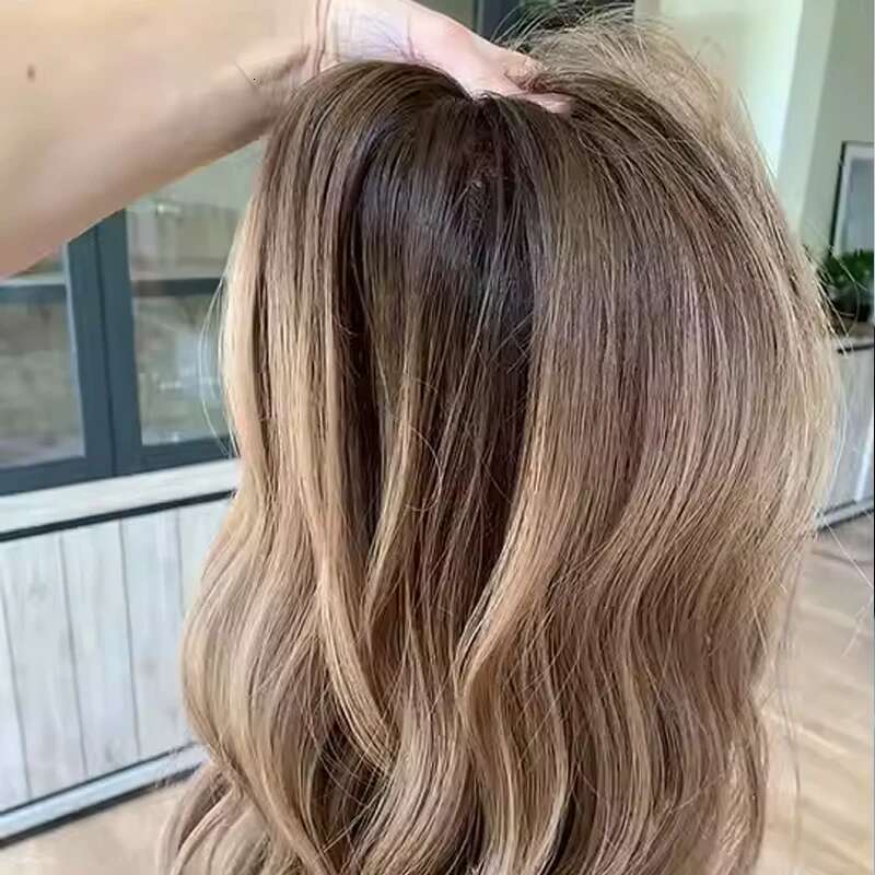 Premium European Synthetic Hair Top Je Brown Caramel Highlights Colored Lace Front Wig Hight Density For Women Use