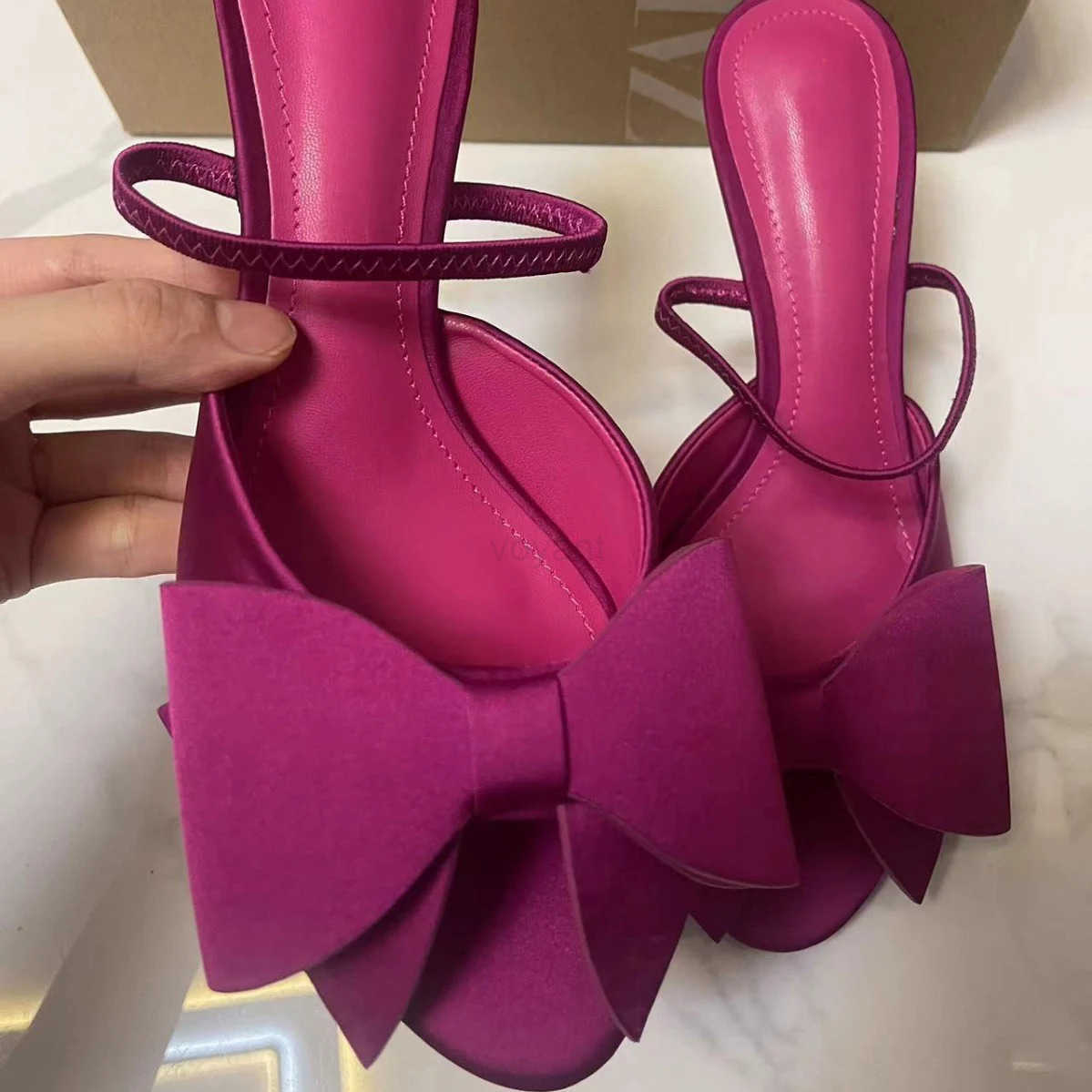 2025 Summer New Wens High Heel Sandals Blue Silk Texture Bow High Heel Sandals Wens sandals Chain Matte Crescent Bag Set Z250304