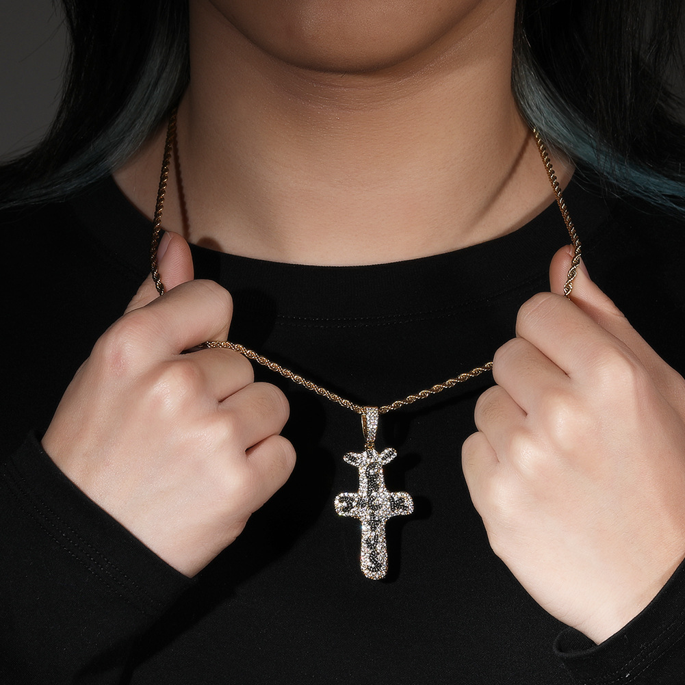 Classic Hip Hop Cactus Jack Cross Pendant Necklace 5A Zircon Gold Plated Boy Men Religious Jewelry