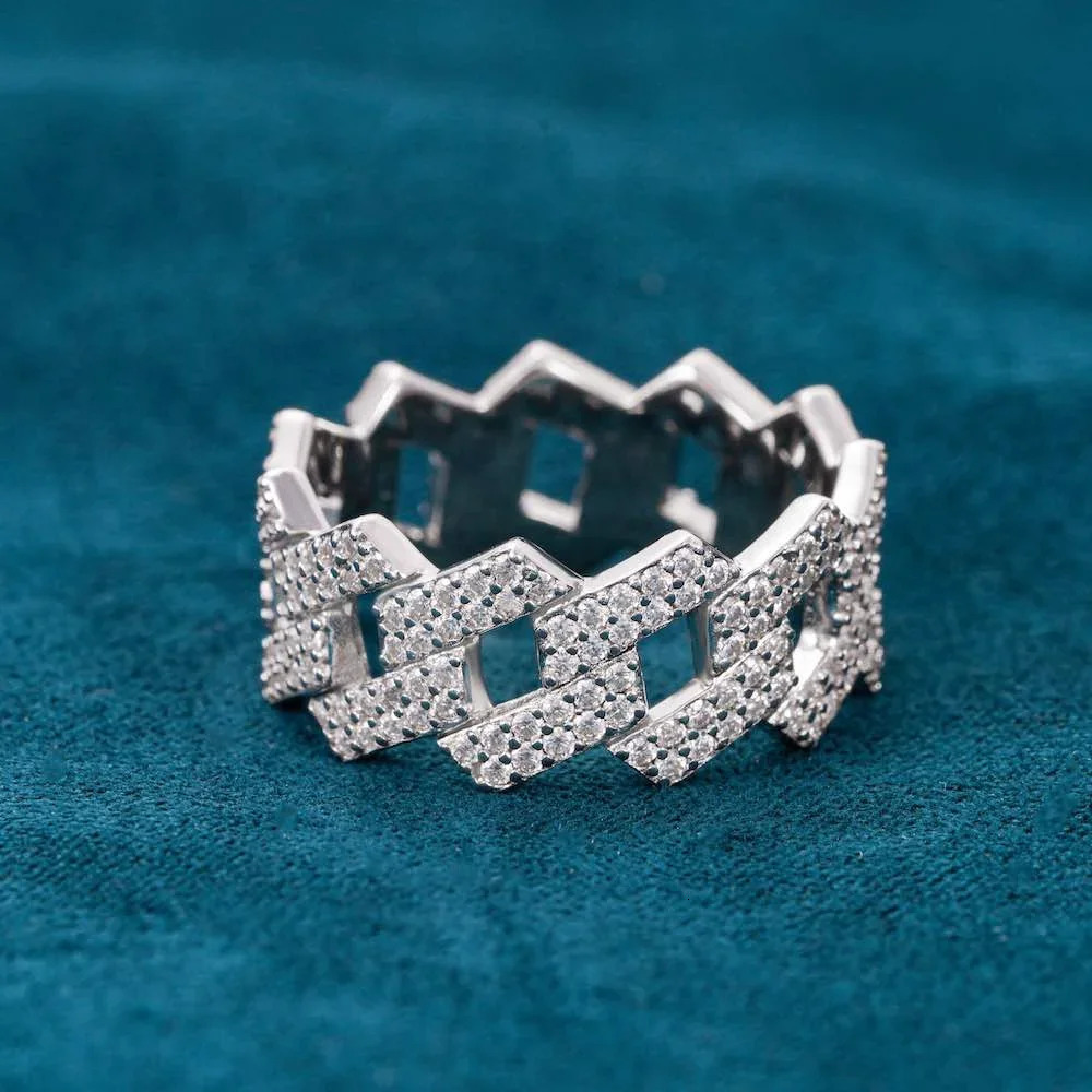 Gra Certified Full Diamond Cuban Rings for Men Women 100% 925 Sterling Silver Hip Hop Double Row Band Ring 250227