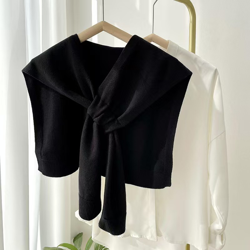 T223 Korean knitted shawl women autumn and winter air-conditioned room knitted cross large shawl fashionable outer shawl all-match solid color scarf