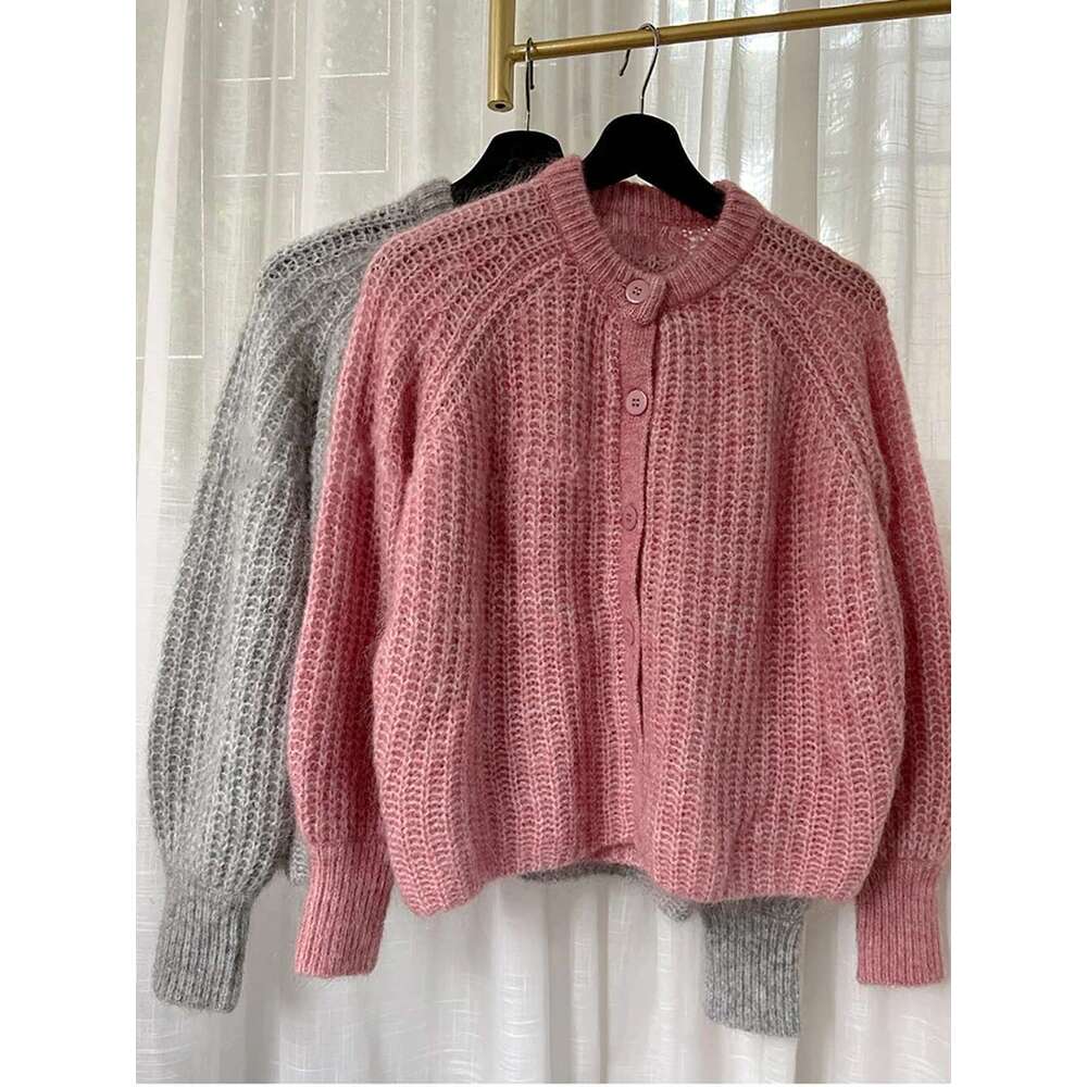 Solid Color Chunky Jacquard Knit Cardigan O-Neck Long Sleeve Button Female Sweater Casual Cozy Ladies Tops 2025