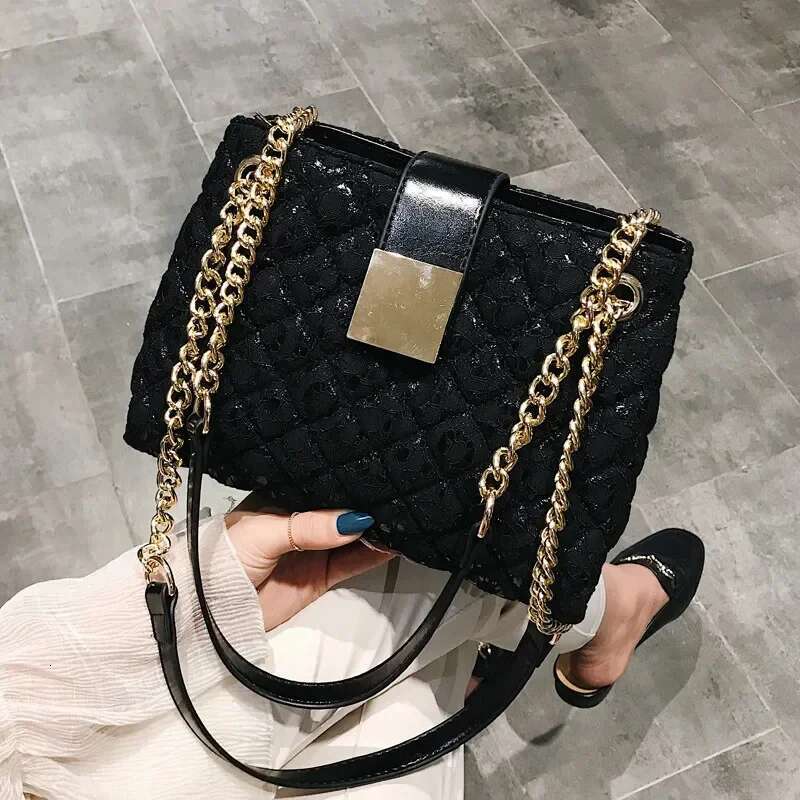 Lace Handbag Chain Women's Handbag Pu Leather Women's Crossbody Bag Bolsa Feminina Black