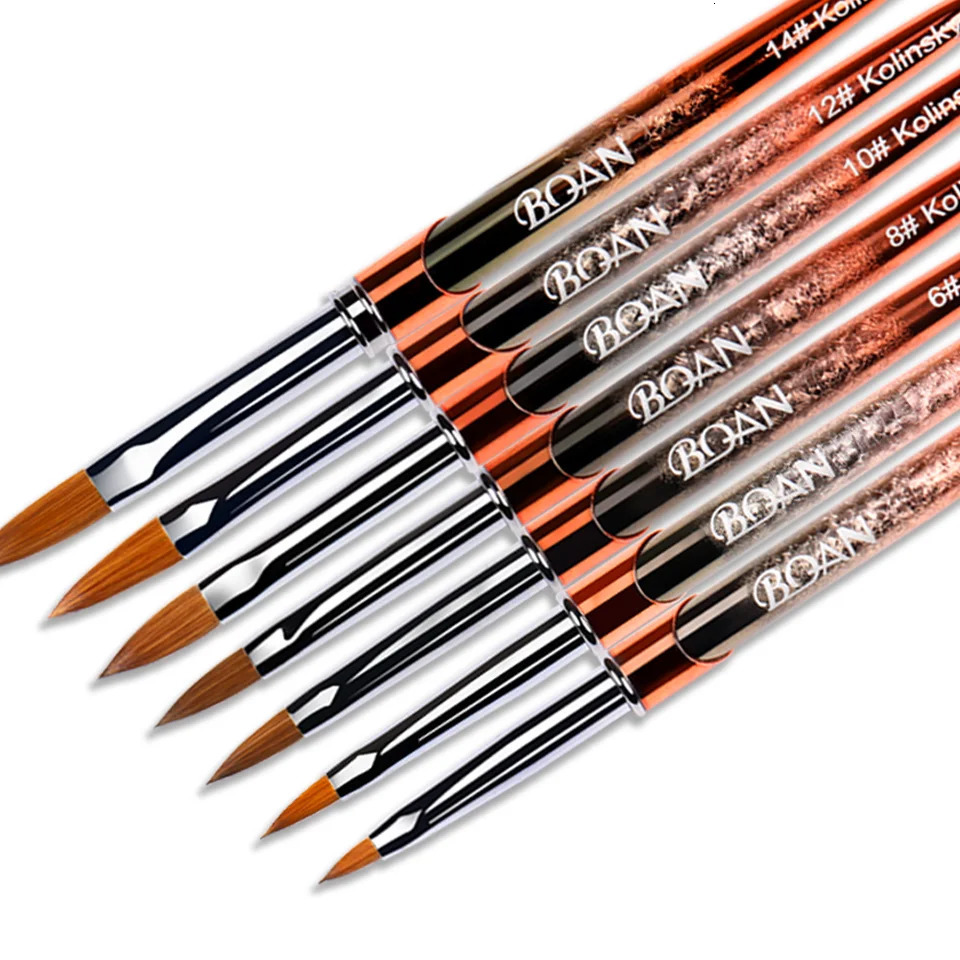 ANGNYA 1 acrylic nail brush Kolinsky pure natural sable hair rose gold metal handle for crystal UV gel paint pen size 2-20 250304