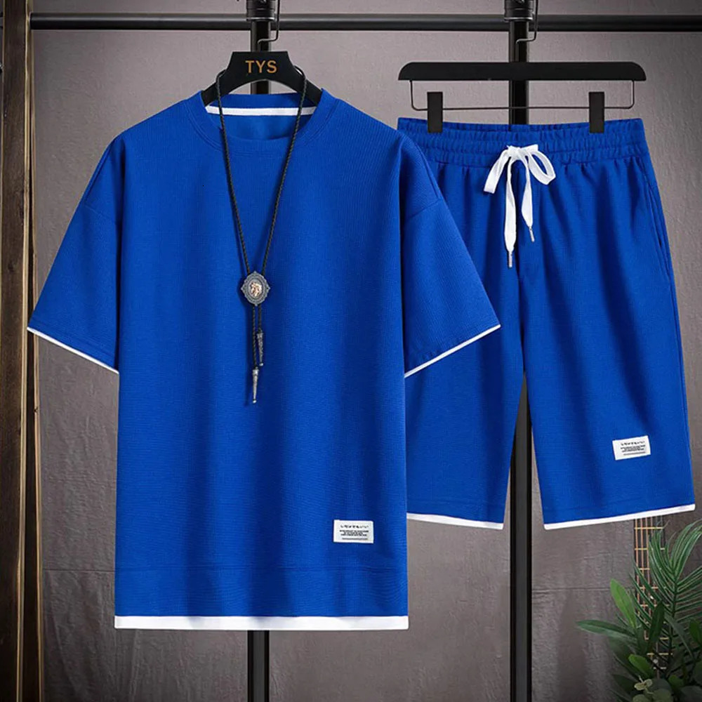 Mens Two Piece Set Linen Fabric Casual T-Shirt And Shorts Set Mens Sports Suit Summer Fashion Short Sleeve Tracksuit Men Suits 250303