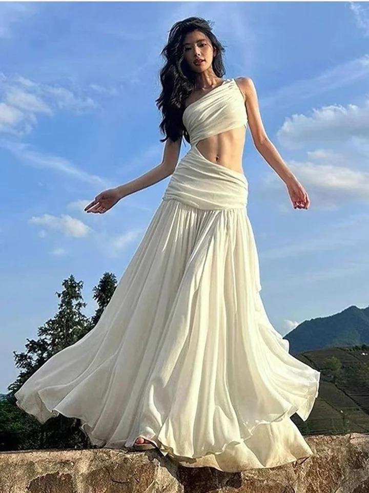 Nibber Elegant Maxi Dress Women Summer Off-shoulder Sleeveless Cut Out Beach Long Indie Folk Temperament For Vacation Vestidos 250303