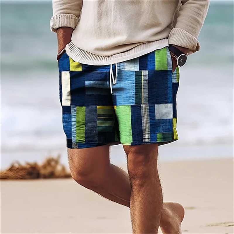 Classic Plaid Checkered 3D Print Mens Board Shorts Summer Gym Fitness Sports Short Pants Comfort Hawaii Swim Trunks Beach ShortsT250304