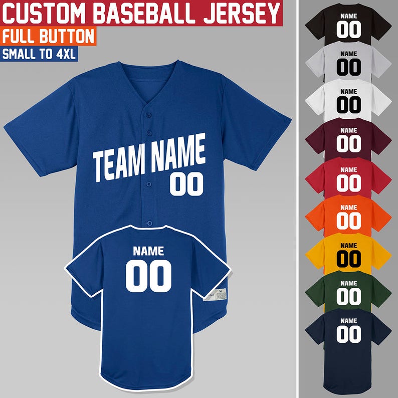 Design your team's perfect baseball jersey with custom colors, logos, and numbers,premium quality fabric for unbeatable comfort on the field.