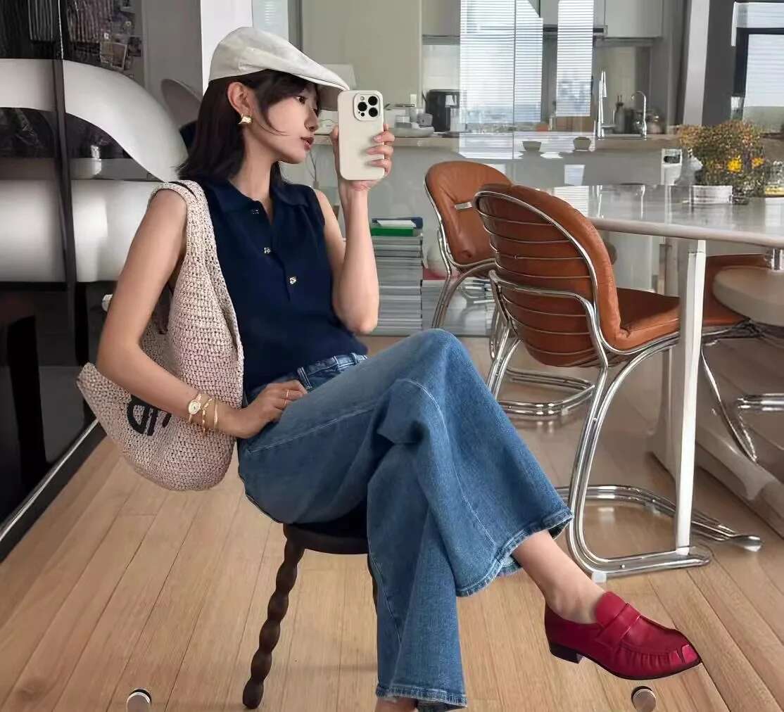 2024 Mid Waist Wide Legs Long Straight Jeans Pants For Women
