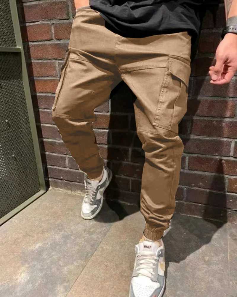 Elastic ankle pants Mens pants Street wear mens overalls with ankle strap drawstring waist multi-pocket slim fit casual pantsXJ250303