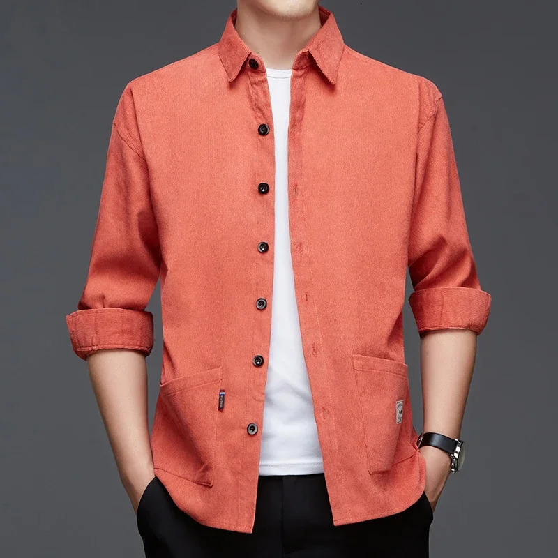 mens casual and fashionable long sleeved workwear shirt solid color comfortable and breathable all season top 250227