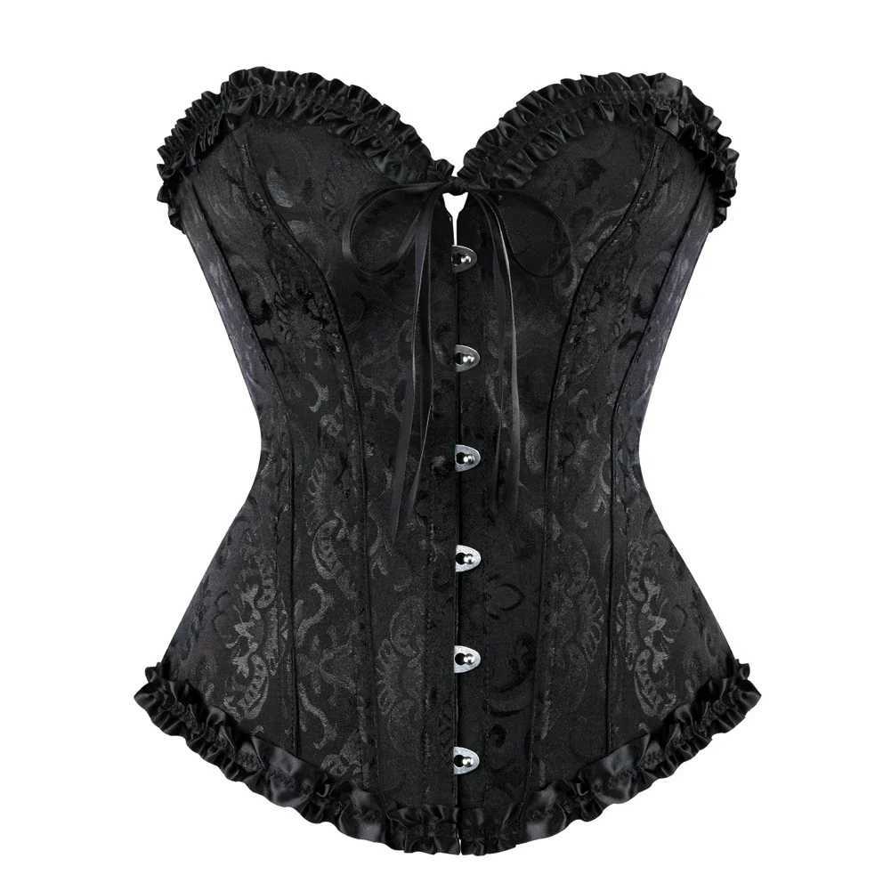 Sexy Bustiers And Corsets Floral Lace Tops For Women Vintage Corset Gothic Overbust Satin Jacquard CorsetXJ250304