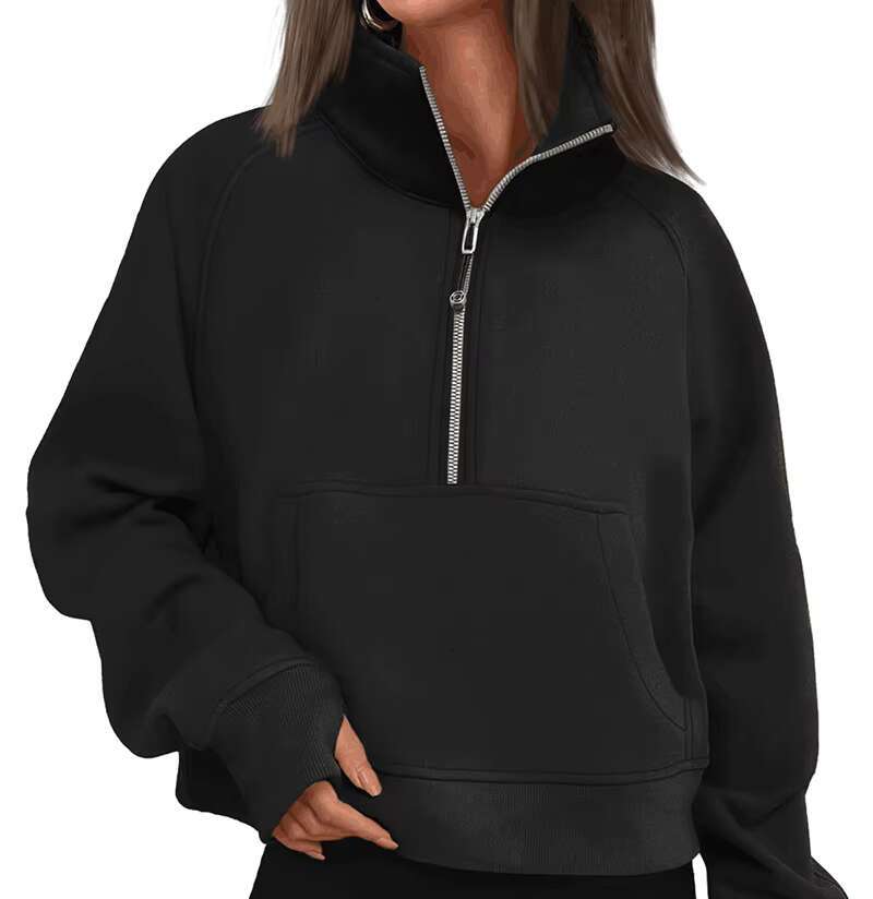 Custom Halp Zip Up Women Fleece Hoodie Stand Collar Sweatshirts With Thumb Hole