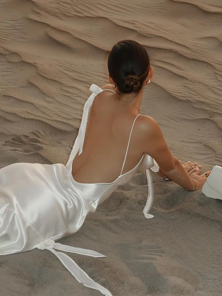 Elegant Solid Color Camisole Slim Fit Long Dress Woman Fashion Splicing Pleated Lace Up Dresses Chic Ladies Holiday Beach Skirt 250303