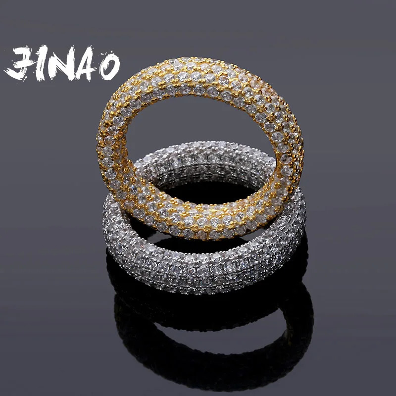Hip Hop 925 Sterling Stamp Ring Full Cubic Zircon Gold Charm Jewelry Punk Male Women Finger Rings Size 7-11 250227