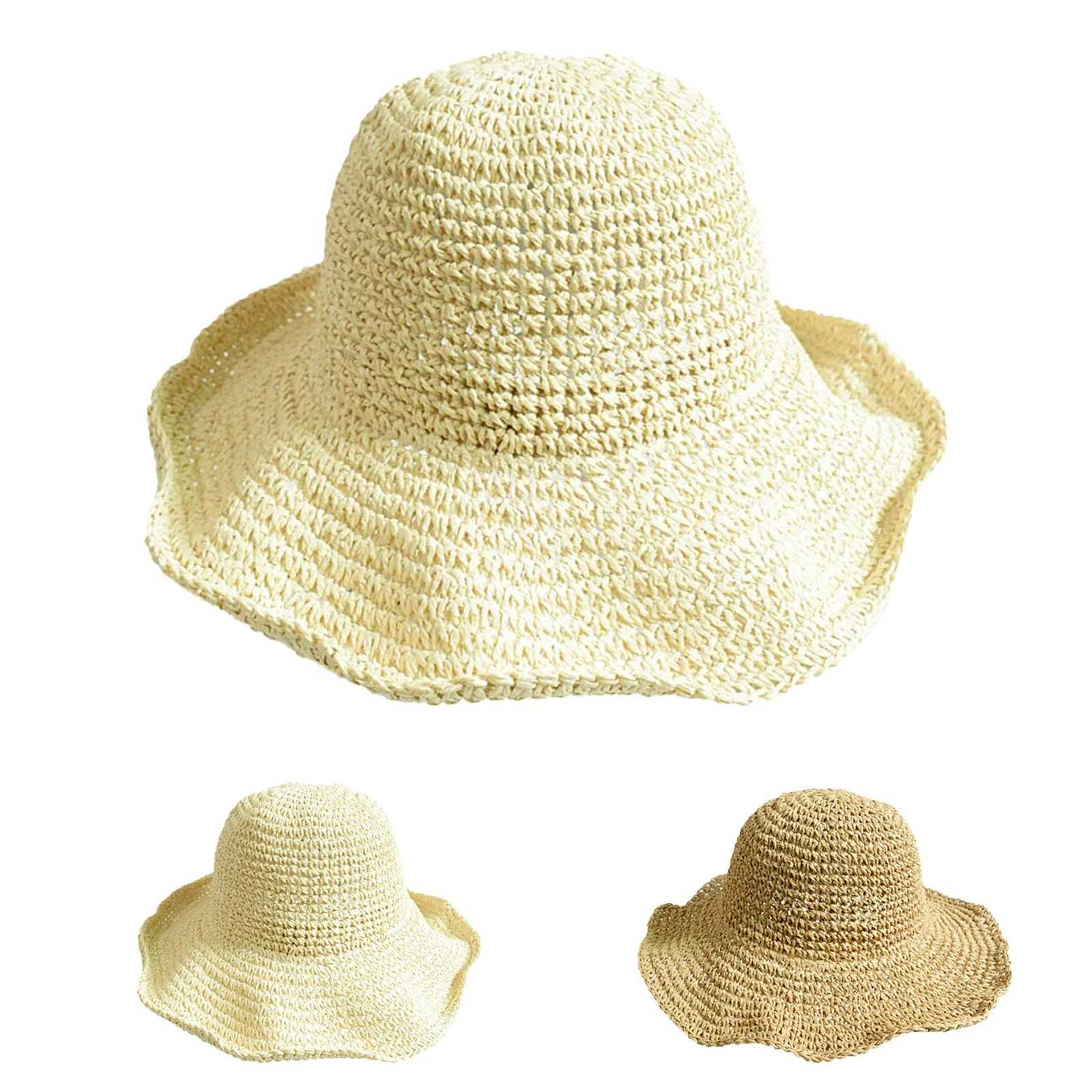 Foldable Str Hats Women Curled Brim Beach Anti-UV Sun Protection Basin Hats Summer Outdoor Camping Fisherman Bucket HatsXJ250304