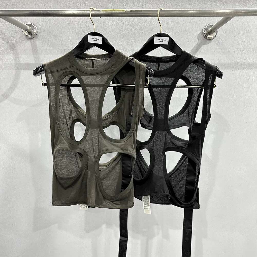 Owens Vest Women Streetwear Cut-Out Backless T-Shirt Fashion Ripped Design Top High Quality Cotton Tshirt Sexy RO Clothing