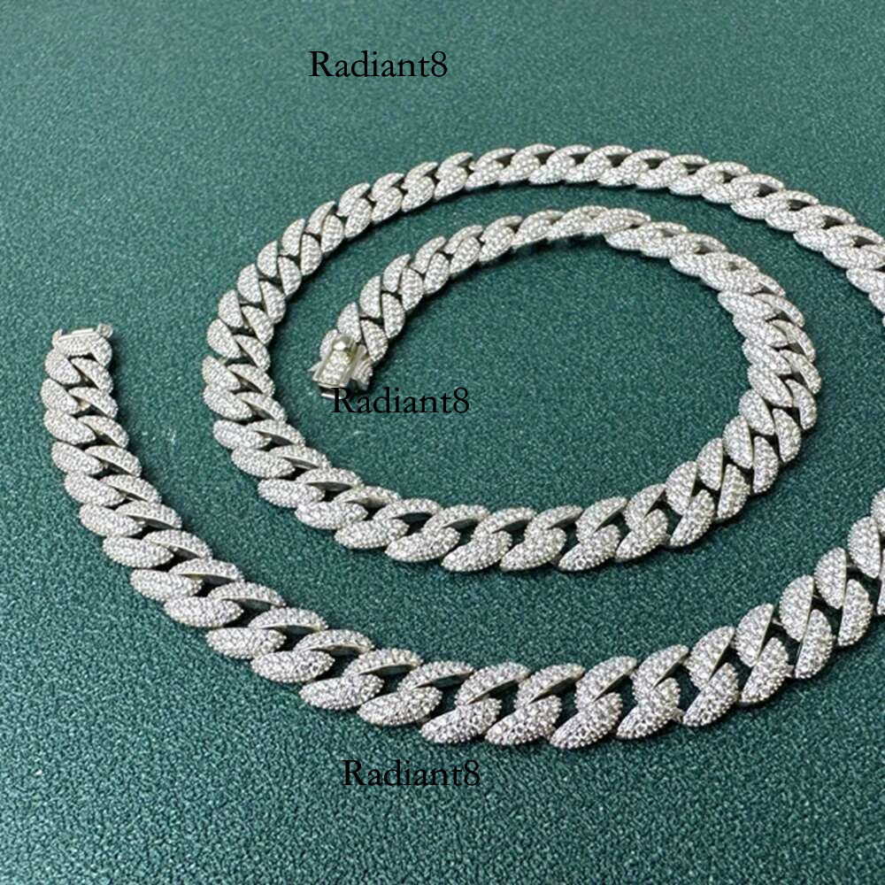WUIHA Sterg Sier Sparkg Synthetic Moissanite Dia Miami Cuba 8MM Chain Necklace Hiphop Rock Jewelry Free Shipping