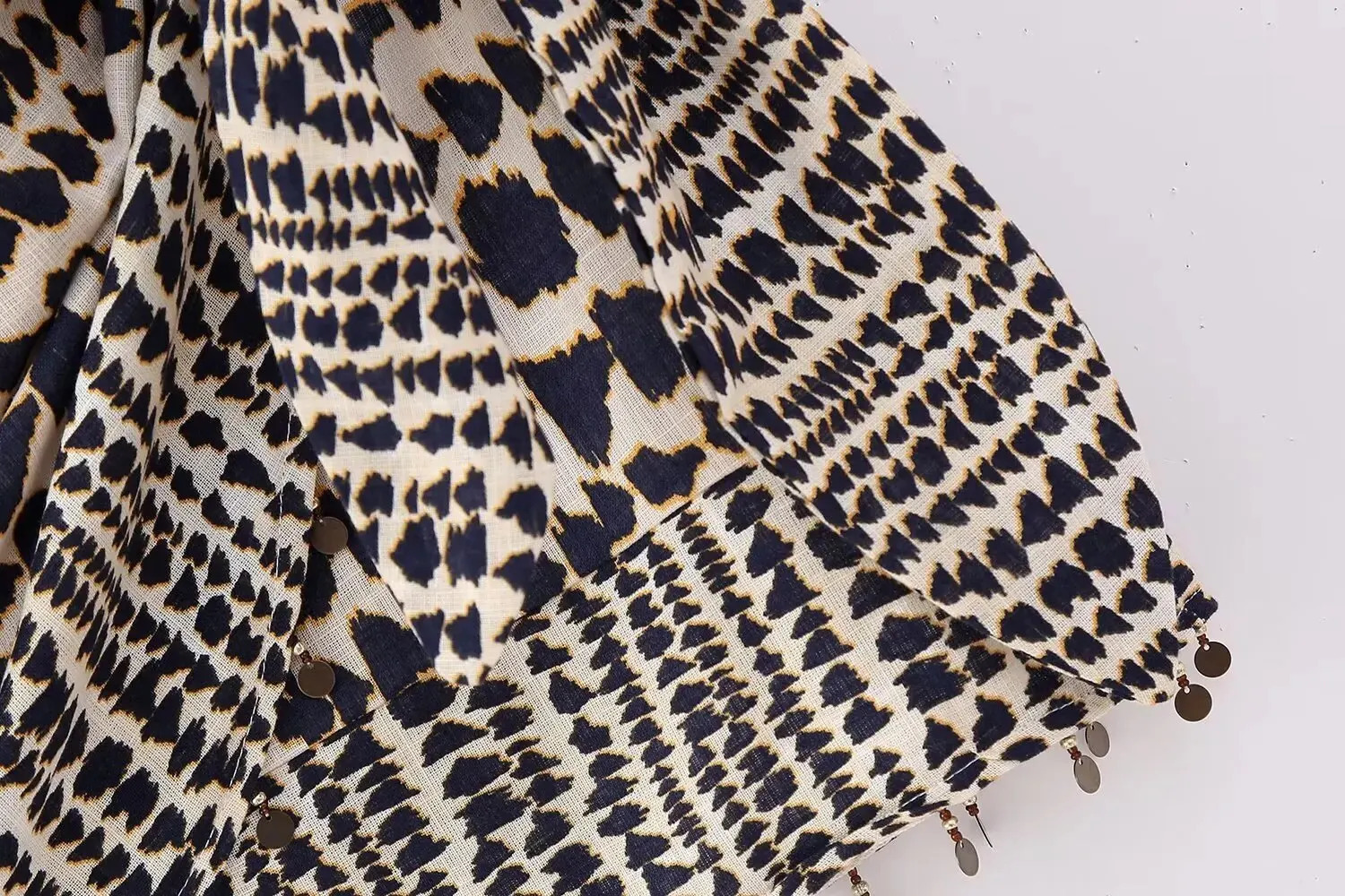 Women Vintage Geometric Print Knotted Mini Sarong Skirt Faldas Mujer Female Beading Tassel Casual Zipper Vestidos QUN4078 250304