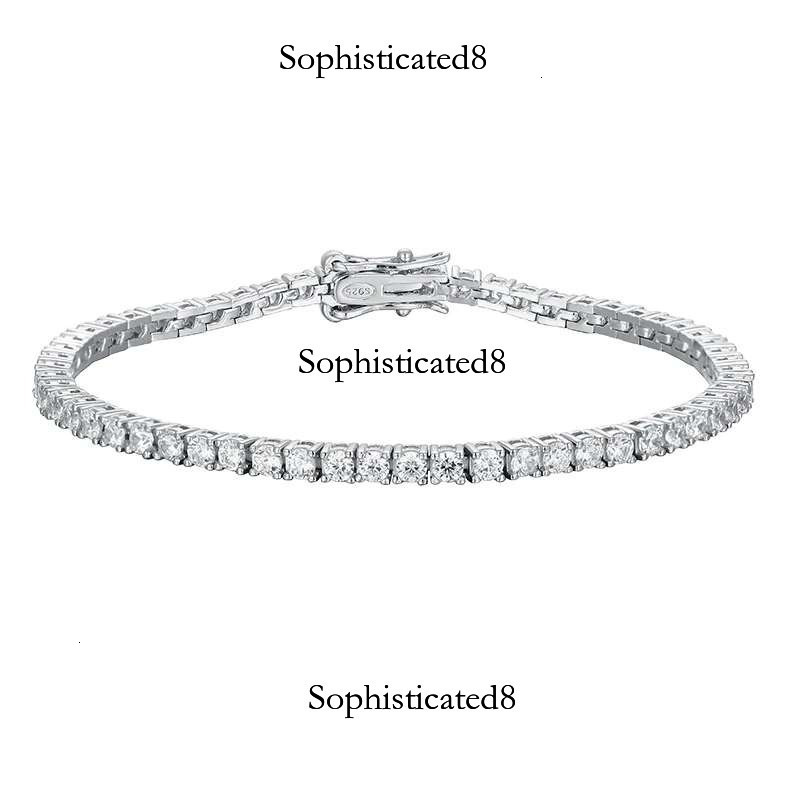 KNOBSPIN 2mm Moissanite Tennis Sterg Sier Plated White Gold Bracelet for Women Man Sparkg Party Jewelry