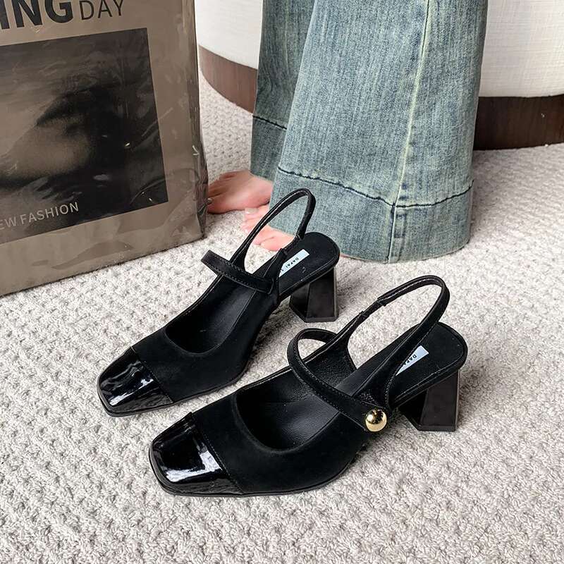 New Summer High Heel Women Sandals Fashion Square Toe Design Style Banquet Party French Retro Lady Dress Shoes
