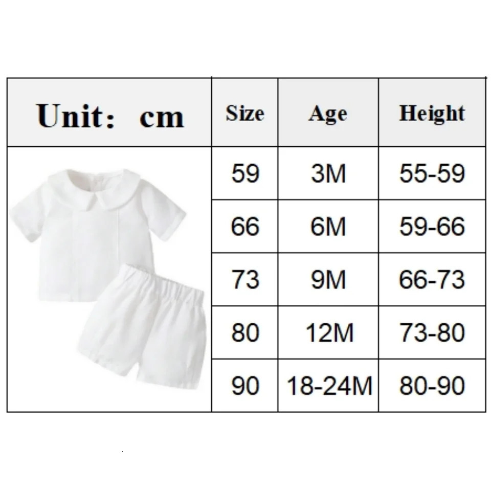 Infant Boys Girls First Baptism Outfit Cotton Summer Short Sleeve Shirt with Peter Pan 2 Pieces Sets Baby Toddler Daily Clothes 250304