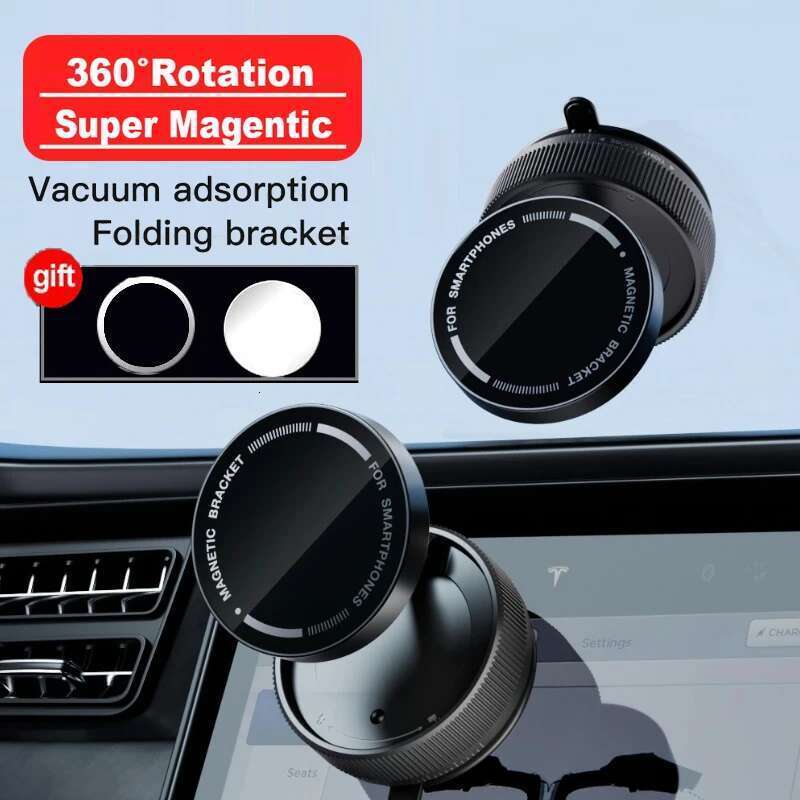 Double Sides Phone Holder Magnetic Vacuum Adsorption Bracket 360 Degree Rotation Foldable GPS Stand Sucker Cup Support