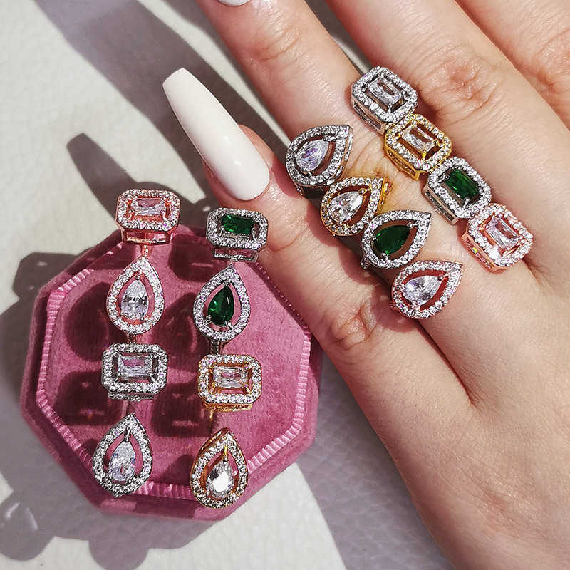 Couple Rings Adjustable fashion hot selling new multi-color square long zircon Earring Ring ring opening r5098 H25303