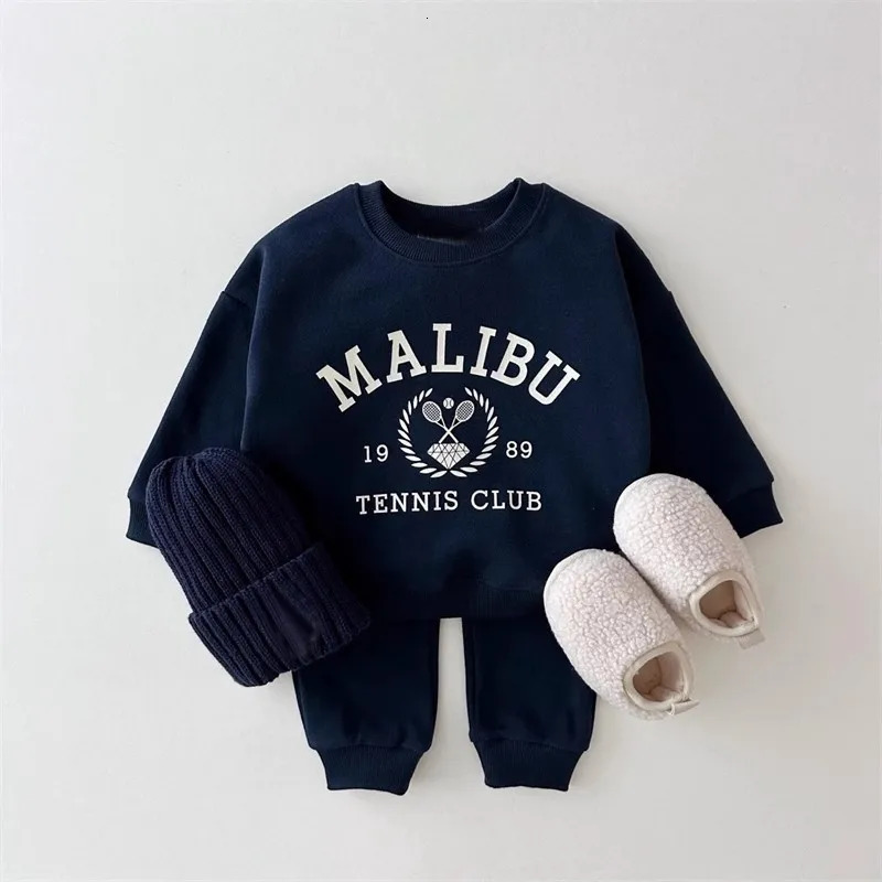 MiniAinis Autumn Winter Baby Printed Letter Tops Leggings 2 Pieces Suit Girls Fleece Clothing Set Boys Thickened Clothes 250304